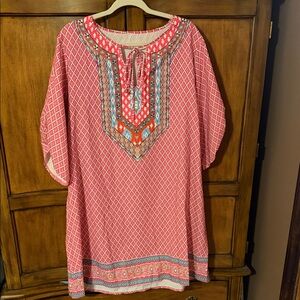 SHEIN Red and Blue Patterned Long Sleeve Dress